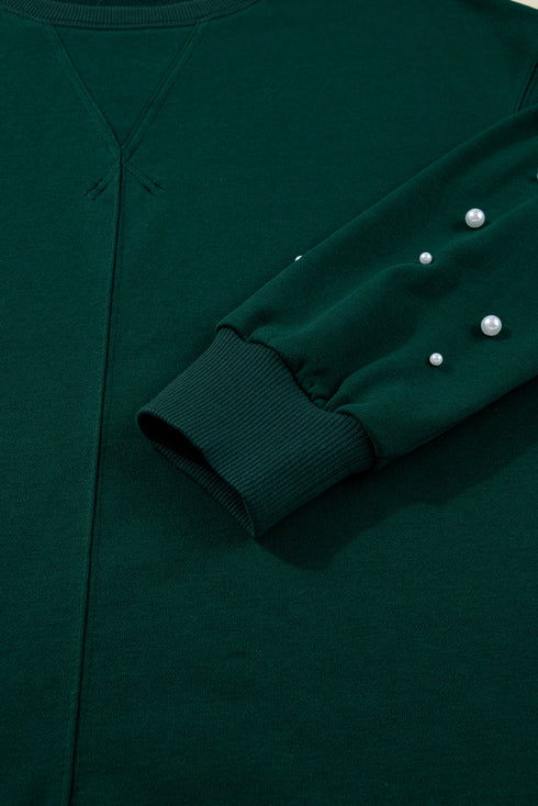 Pearl Embellished Drop Shoulder Pullover Mini Skirt Two Piece Dresses